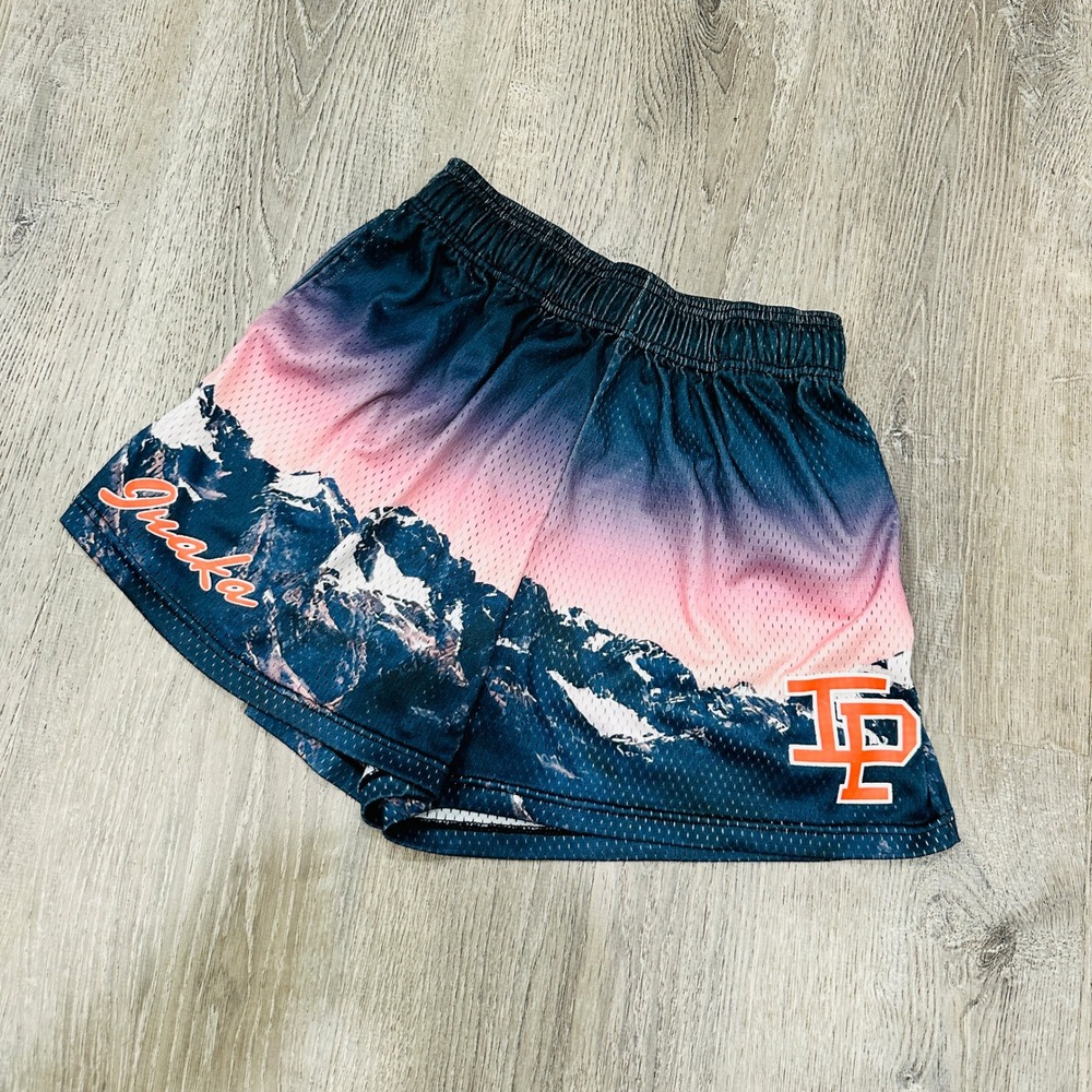 Inaka Power Shorts Mens MediumMountain Sunset Mesh Blue Pink IP 5in Gym Shorts